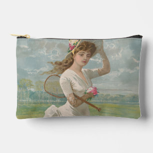 Victoriaanse Tennisdame met Gebloemde Hoed Antiek Etui