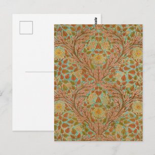 Victoriaanse Terracotta Roos en Blad Botanische Pr Briefkaart