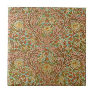 Victoriaanse Terracotta Roos en Blad Botanische Pr Tegeltje