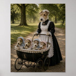 Victoriaanse Terrier Nanny met Puppies Poster