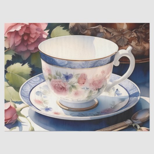 Victoriaanse Thee en Bord Decoupage Tissuepapier (Voorkant)