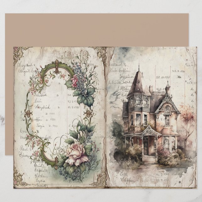 Victoriaanse Tijd Junk Journal Papier (Voorkant / Achterkant)