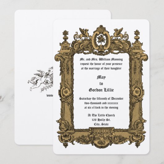 Victoriaanse Tijdperk Griffin Rocaille Frame Bruil Kaart (Voorkant / Achterkant)