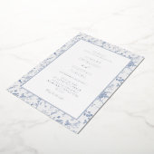 Victoriaanse Toile Frans Blauw Klassieke Trouw Zil Folie Uitnodiging (Gedraaid)