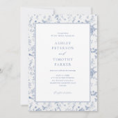 Victoriaanse Toile Franse Blauwe Klassieke Trouw  Kaart (Voorkant)