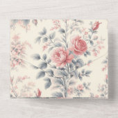 Victoriaanse toile Franse roze bloem All In One Uitnodiging (Achterkant)