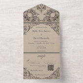 Victoriaanse Tot de Dood Zwart Bruin Bruiloft QR C All In One Uitnodiging (Binnen)