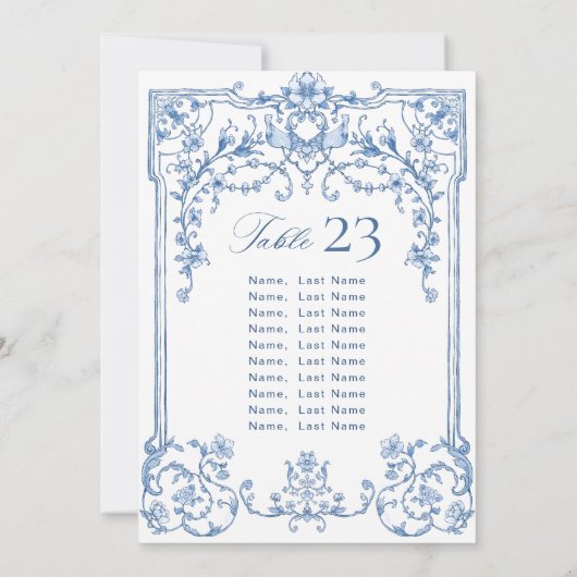 Victoriaanse trouw blauwe zitplaats kaart (Achterkant)