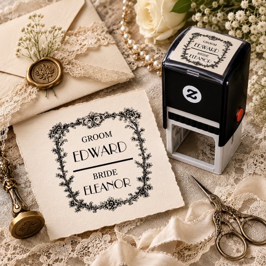 Victoriaanse Trouwnaam Frame Rubber Stempel