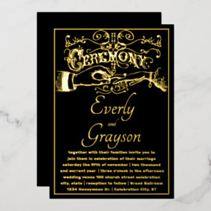 Victoriaanse typografie Elegante Zwarte Gouden Bru Folie Uitnodiging