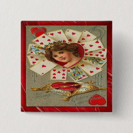 Victoriaanse Valentijn De Hartenvrouw Vierkante Button 5,1 Cm