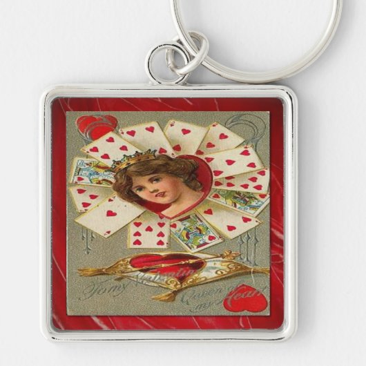 Victoriaanse Valentijn De Koningin Van De Harten Sleutelhanger (Voorkant)