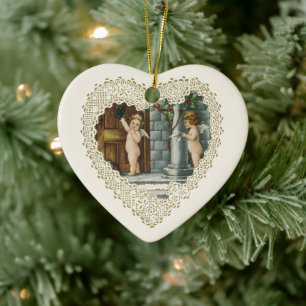 Victoriaanse Valentijnsdag, antieke engelen met br Keramisch Ornament