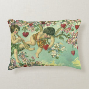 Victoriaanse Valentijnsdag Cupido's Vintage Hart B Decoratief Kussen
