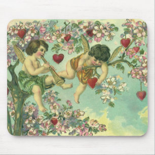 Victoriaanse Valentijnsdag Cupido's Vintage Hart B Muismat