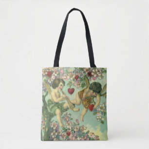 Victoriaanse Valentijnsdag Cupido's Vintage Hart B Tote Bag