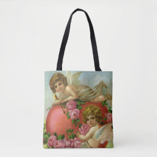 Victoriaanse Valentijnsdag Vintage Engelen Hart Ro Tote Bag