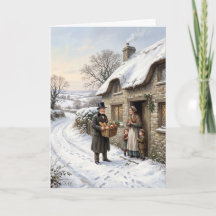 Victoriaanse Vintage Besneeuwd Dorps Kerstkaart