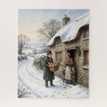 Victoriaanse Vintage Besneeuwd Dorps Kerstmis