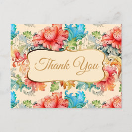 Victoriaanse Vintage Bloempatroon Bedankt Briefkaart