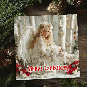Victoriaanse vintage engel rode poinsettia's vakan feestdagenkaart