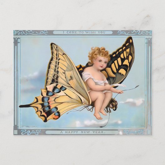 Victoriaanse Vlinder Baby Engel Briefkaart (Voorkant)