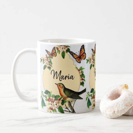 Victoriaanse Vogel Bloemen Mok (Met donut)