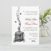 Victoriaanse vogelkooi rode boho trouwkaarten kaart (Staand voorkant)