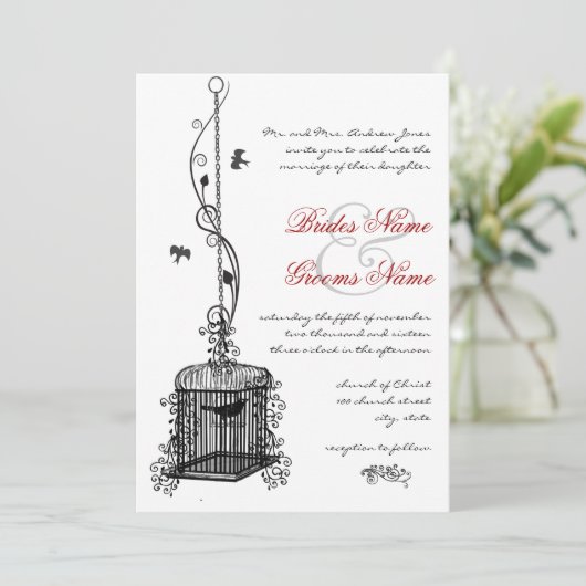 Victoriaanse vogelkooi rode boho trouwkaarten kaart (Staand voorkant)