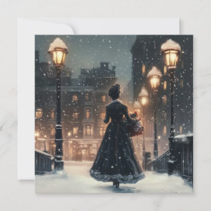 Victoriaanse vrouw in de sneeuw  kaart