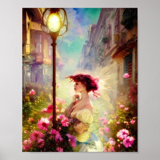 Victoriaanse vrouw in dorp poster (Voorkant)