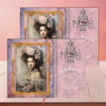 Victoriaanse vrouw in roze – decoupage tissuepapie