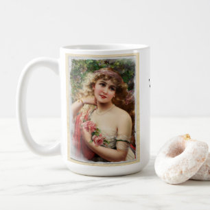 Victoriaanse vrouw met roze rozen koffiemok