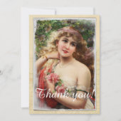 Victoriaanse vrouw met roze rozen Romantisch Bedankkaart (Voorkant)