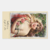 Victoriaanse vrouw met roze rozen romantisch cadea rechthoekige sticker (Voorkant)