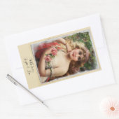 Victoriaanse vrouw met roze rozen romantisch cadea rechthoekige sticker (Envelop)