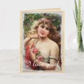 Victoriaanse vrouw met roze rozen romantisch kaart (Voorkant)