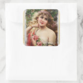 Victoriaanse vrouw met roze rozenstickers vierkante sticker (Tas)