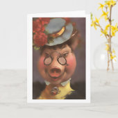 Victoriaanse Vrouw Met Varken Kaart (Gele Bloem)