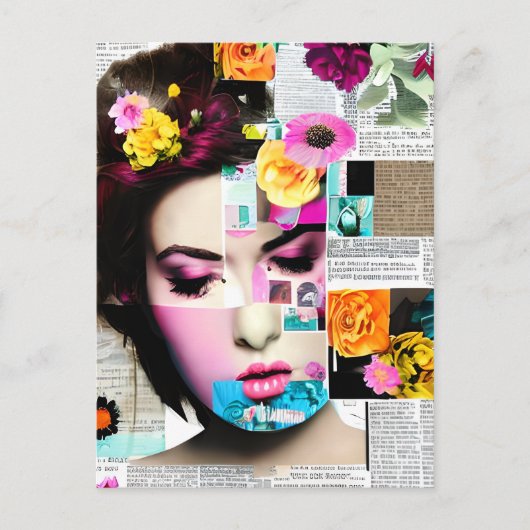 Victoriaanse Vrouw Papier Collage Effect Kunst Briefkaart (Voorkant)