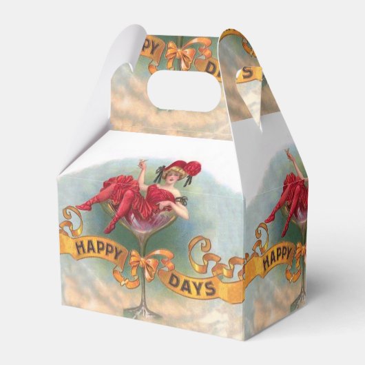 Victoriaanse vrouw rode champagne blij bedankdoosjes (Voorkant Zijde)