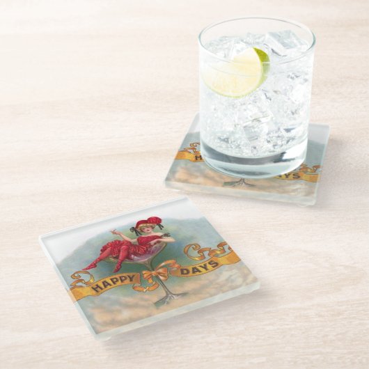 Victoriaanse vrouw rode champagne blij glazen onderzetter (Schuin)