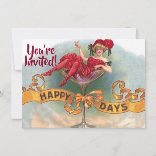 Victoriaanse vrouw rode champagne blij kaart (Voorkant)