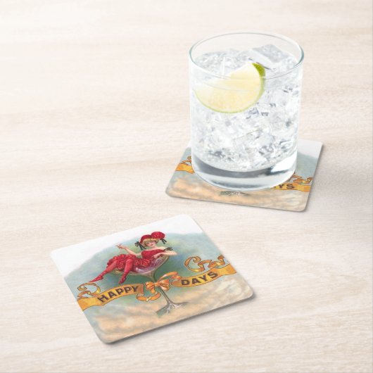 Victoriaanse vrouw rode champagne blij kartonnen onderzetters (Insitu)