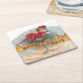 Victoriaanse vrouw rode champagne blij kartonnen onderzetters (Schuin)