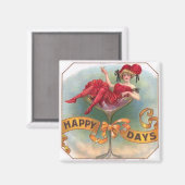 Victoriaanse vrouw rode champagne blij magneet (Voorkant / Achterkant)