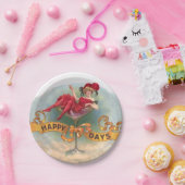 Victoriaanse vrouw rode champagne blij papieren bordje (Feest)