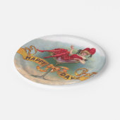 Victoriaanse vrouw rode champagne blij papieren bordje (Gekanteld)