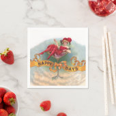 Victoriaanse vrouw rode champagne blij servet (Insitu)