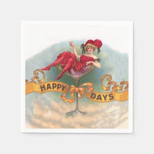 Victoriaanse vrouw rode champagne blij servet (Voorkant)